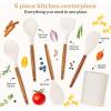 imageSilicone Kitchen Utensils Set ampamp Holder Cooking Utensils Set  Kitchen Essentials for New Home ampamp 1st Apartment Silicone Spatula Set Cooking Spoons for Nonstick Cookware Acacia Wood GreyCream White