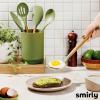 imageSilicone Kitchen Utensils Set ampamp Holder Cooking Utensils Set  Kitchen Essentials for New Home ampamp 1st Apartment Silicone Spatula Set Cooking Spoons for Nonstick Cookware Acacia Wood GreyGreen