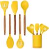 imageSilicone Kitchen Utensils Set ampamp Holder Cooking Utensils Set  Kitchen Essentials for New Home ampamp 1st Apartment Silicone Spatula Set Cooking Spoons for Nonstick Cookware Acacia Wood GreyYellow