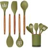 imageSilicone Kitchen Utensils Set ampamp Holder Cooking Utensils Set  Kitchen Essentials for New Home ampamp 1st Apartment Silicone Spatula Set Cooking Spoons for Nonstick Cookware Acacia Wood GreyGreen