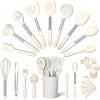 imageSmirly Silicone Cooking Utensils Set with Holder  Kitchen Tools for Nonstick CookwareCream White