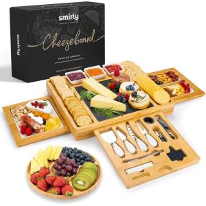 imageSMIRLY Charcuterie Boards Gift Set Charcuterie Board Set Bamboo Cheese Board Set  House Warming Gifts New Home Wedding Gifts for Couple Bridal Shower Gift3 Drawer