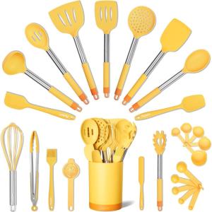 imageSMIRLY Silicone Kitchen Utensils Set with Holder  Silicone Cooking Utensils Set for Nonstick Cookware Kitchen Spatula Set ampamp Kitchen Essentials Home Kitchen Tools ampamp Accessories Set  GreenYellow