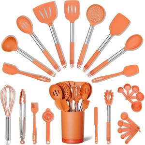 imageSmirly Silicone Cooking Utensils Set with Holder  Kitchen Tools for Nonstick CookwareOrange