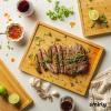 imageSMIRLY Wood Cutting Boards for Kitchen Wooden Chopping Board Set Reversible with Deep Juice Grooves Grip Handles Large Charcuterie Tray for Home Kitchen Natural Birch 3Pcs with HolderNatural Bamboo