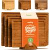 imageSMIRLY Wood Cutting Boards for Kitchen Wooden Chopping Board Set Reversible with Deep Juice Grooves Grip Handles Large Charcuterie Tray for Home Kitchen Natural Birch 3Pcs with HolderBamboo Brown