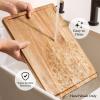 imageSMIRLY Wood Cutting Boards for Kitchen Wooden Chopping Board Set Reversible with Deep Juice Grooves Grip Handles Large Charcuterie Tray for Home Kitchen Natural Birch 3Pcs with HolderAcacia Wood
