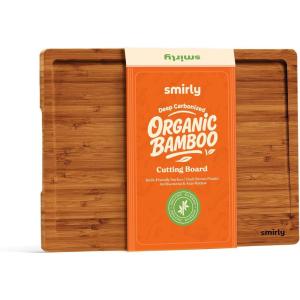 imageSMIRLY Wood Cutting Boards for Kitchen Wooden Chopping Board Set Reversible with Deep Juice Grooves Grip Handles Large Charcuterie Tray for Home Kitchen Natural Birch 3Pcs with HolderBamboo Brown