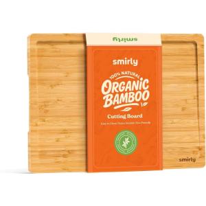 imageSMIRLY Wood Cutting Boards for Kitchen Wooden Chopping Board Set Reversible with Deep Juice Grooves Grip Handles Large Charcuterie Tray for Home Kitchen Natural Birch 3Pcs with HolderNatural Bamboo