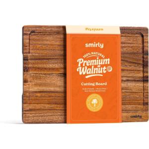 imageSMIRLY Wood Cutting Boards for Kitchen Wooden Chopping Board Set Reversible with Deep Juice Grooves Grip Handles Large Charcuterie Tray for Home Kitchen Natural Birch 3Pcs with HolderWalnut Wood