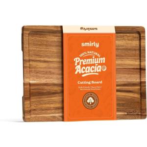 imageSMIRLY Wood Cutting Boards for Kitchen Wooden Chopping Board Set Reversible with Deep Juice Grooves Grip Handles Large Charcuterie Tray for Home Kitchen Natural Birch 3Pcs with HolderAcacia Wood