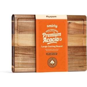imageSmirly Extra Large Acacia Wood Cutting Boards for Kitchen Chopping Board with Deep Juice GroovesAcacia Wood