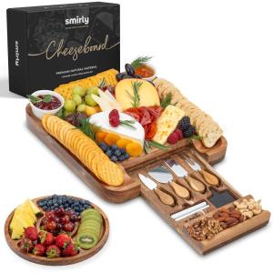 imageSMIRLY Charcuterie Boards Set Large Cheese Board Set Natural Walnut Wood Charcuterie Tray with Accessories  Housewarming Gifts New Home Wedding ampamp Bridal Shower Gifts for Women CouplesAcacia Wood