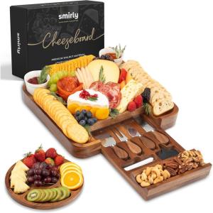 imageSMIRLY Charcuterie Boards Set Large Cheese Board Set Natural Walnut Wood Charcuterie Tray with Accessories  Housewarming Gifts New Home Wedding ampamp Bridal Shower Gifts for Women CouplesWalnut Wood