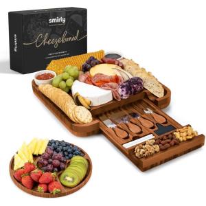 imageSMIRLY Charcuterie Boards Set Large Cheese Board Set Natural Walnut Wood Charcuterie Tray with Accessories  Housewarming Gifts New Home Wedding ampamp Bridal Shower Gifts for Women CouplesCarbonized Bamboo
