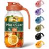 imageSMIRLY 64 oz Mason Jar PitcherGlass Pitcher with Wide MouthWater Jug with Double Leak Proof Lid for Iced CoffeeHot WaterBreast MilkOrange