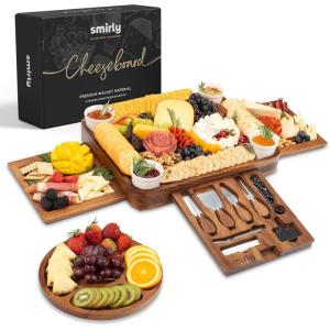 imageSMIRLY Charcuterie Boards Set Large Cheese Board Set Natural Walnut Wood Charcuterie Tray with Accessories  Housewarming Gifts New Home Wedding ampamp Bridal Shower Gifts for Women CouplesWalnut