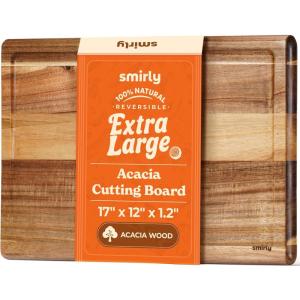 imageSmirly Non Toxic Teak Cutting Boards for Kitchen 12quot Thickness17quotExtra Large Cutting Chopping Board with Deep Juice Groove Heavy Duty ampamp Easy CleanAcacia Wood