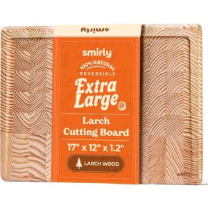 imageSmirly Non Toxic Teak Cutting Boards for Kitchen 12quot Thickness17quotExtra Large Cutting Chopping Board with Deep Juice Groove Heavy Duty ampamp Easy CleanLarch Wood