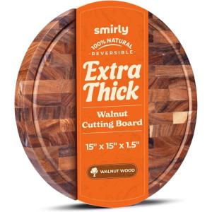 imageSMIRLY Round Wooden Cutting Boards 15 Thick For Kitchen Meal Prep ampamp Serving  Walnut Cutting Board Charcuterie ampamp Chopping Board Wood Cutting Board Kitchen Gadgets