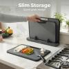 image:imageSMIRLY Plastic Cutting Board Set with Holder NonSlip Chopping Boards for Kitchen Dishwasher Safe Essential Kitchen Gadgets 3 Pack GreenDark Gray