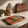 image:imageSMIRLY Wooden Cutting Boards for Kitchen DoubleSided Cutting Board with Handle Heavy Duty Solid Acacia Wood Cutting Board Set with Stand 3 Pcs Cutting Boards Non Toxic for Meat Vegetable FruitWalnut Brown
