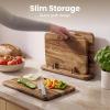 image:imageSMIRLY Wooden Cutting Boards for Kitchen DoubleSided Cutting Board with Handle Heavy Duty Solid Acacia Wood Cutting Board Set with Stand 3 Pcs Cutting Boards Non Toxic for Meat Vegetable FruitAcacia Brown