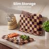 image:imageSMIRLY Wooden Cutting Boards for Kitchen DoubleSided Cutting Board with Handle Heavy Duty Solid Acacia Wood Cutting Board Set with Stand 3 Pcs Cutting Boards Non Toxic for Meat Vegetable FruitRubberwood Brown