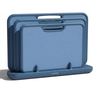 image:imageSMIRLY Plastic Cutting Board Set with Holder NonSlip Chopping Boards for Kitchen Dishwasher Safe Essential Kitchen Gadgets 3 Pack GreenBlue