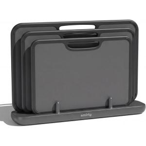 image:imageSMIRLY Plastic Cutting Board Set with Holder NonSlip Chopping Boards for Kitchen Dishwasher Safe Essential Kitchen Gadgets 3 Pack GreenDark Gray