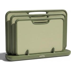 image:imageSMIRLY Plastic Cutting Board Set with Holder NonSlip Chopping Boards for Kitchen Dishwasher Safe Essential Kitchen Gadgets 3 Pack GreenGreen