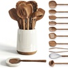 image:imageSMIRLY Wooden Spoons for Cooking  12Piece Premium Walnut Wood Utensil Set with Ceramic Holder amp Spoon Rest NonScratch Cooking Utensils Set for Nonstick Cookware Luxury Kitchen Gift Set WalnutAcacia