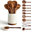 image:imageSMIRLY Wooden Spoons for Cooking  12Piece Premium Walnut Wood Utensil Set with Ceramic Holder amp Spoon Rest NonScratch Cooking Utensils Set for Nonstick Cookware Luxury Kitchen Gift Set WalnutWalnut