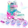 imageNEMONE Mermaid Inline Skates 4 Sizes Adjustable Skates for Girls Kids with Light up Wheels Indoor Beginner Outdoor for Kids Ages 46 58 612 812Green