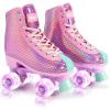 imageNEMONE Roller Skates for Girls Women Roller Skates with Light up Wheels Classic Shiny Mermaid Rollerskates High Top Outdoor Indoor Skates for Adults Youth KidsPink