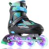 imageSowume Adjustable Inline Skates for Girls and Boys Roller skates with All Light Up Wheels Patines para mujer for Kids and Adults Men WomenCGreen