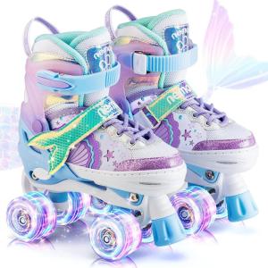 imageNEMONE Mermaid 4 Size Adjustable Light up Roller Skates for Girls Purple Blue Skates for Toddlers Beginner Kids Roller Skates Indoor OutdoorBlue  Purple