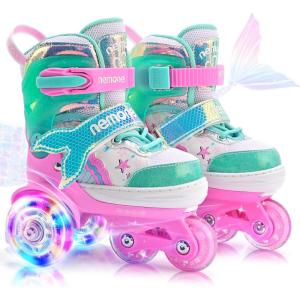 imageNEMONE Mermaid 4 Size Adjustable Light up Roller Skates for Girls Purple Blue Skates for Toddlers Beginner Kids Roller Skates Indoor OutdoorToddler Green Pink