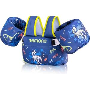 imageNEMONE Toddler Swim Vest for 2270 lbs Kids Floaties Swim Jacket with Arm Water Wings for Girls Boys 2 3 4 5 6 7 Years Old Sea Beach PoolBlack Dinosaur