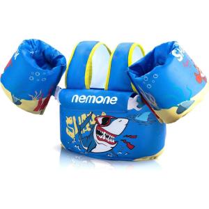 imageNEMONE Toddler Swim Vest for 2270 lbs Kids Floaties Swim Jacket with Arm Water Wings for Girls Boys 2 3 4 5 6 7 Years Old Sea Beach PoolBlue Shark