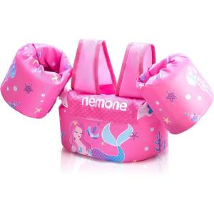 imageNEMONE Toddler Swim Vest for 2270 lbs Kids Floaties Swim Jacket with Arm Water Wings for Girls Boys 2 3 4 5 6 7 Years Old Sea Beach PoolPink Mermaid