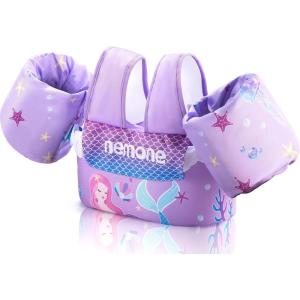 imageNEMONE Toddler Swim Vest for 2270 lbs Kids Floaties Swim Jacket with Arm Water Wings for Girls Boys 2 3 4 5 6 7 Years Old Sea Beach PoolPurple Mermaid