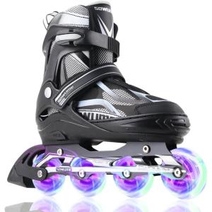 imageSowume Adjustable Inline Skates for Girls and Boys Roller skates with All Light Up Wheels Patines para mujer for Kids and Adults Men WomenBlack