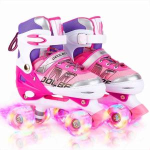imageSowume Adjustable Roller Skates for Girls and Women All 8 Wheels of Girls Skates Shine Safe and Fun Illuminating for KidsAPink