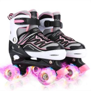 imageSowume Adjustable Roller Skates for Girls and Women All 8 Wheels of Girls Skates Shine Safe and Fun Illuminating for KidsBPink  Black