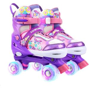 imageSowume Adjustable Roller Skates for Girls and Women All 8 Wheels of Girls Skates Shine Safe and Fun Illuminating for KidsDPurple