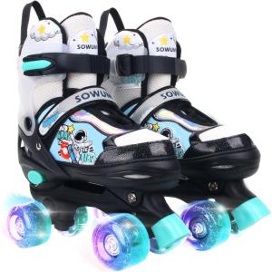 imageSowume Adjustable Roller Skates for Girls and Women All 8 Wheels of Girls Skates Shine Safe and Fun Illuminating for KidsEGreen