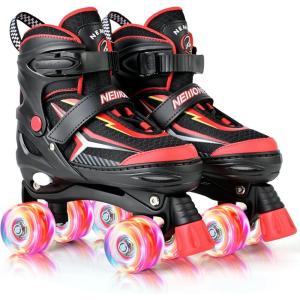 imageNEMONE Roller Skates for Boys Kids Ages 46 58 612 812 with 4 Sizes Adjustable Light up Wheels Todder Beginner Rollerskates Indoor Outdoor SportsRacing  Black Red