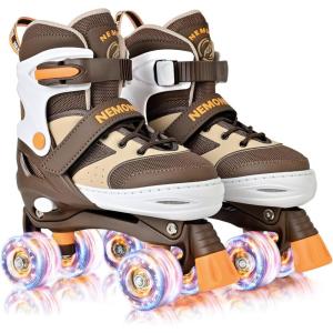 imageNEMONE Roller Skates for Boys Kids Ages 46 58 612 812 with 4 Sizes Adjustable Light up Wheels Todder Beginner Rollerskates Indoor Outdoor SportsVintage  Brown