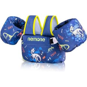 imageNemone Toddler Swim Vest for 2270 lbs Kids Floaties Swim Jacket with Arm Water Wings for Girls Boys 1 2 3 4 5 6 7 Years Old Beach Pool 20 30 40 50 60 66 Pounds Puddle JumperBlack Dinosaur